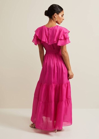 Phase Eight Petite Mabelle Organza Dress Fuchsia USA | 7108945-HU